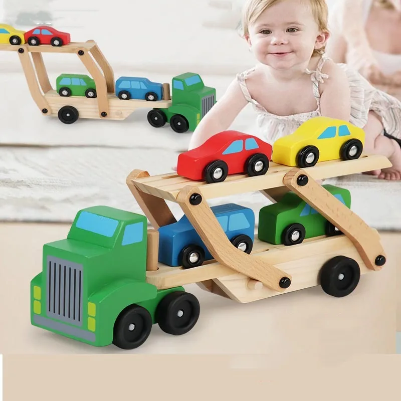 

Children Transporter Building Blocks Wooden Double Layer Car Model Fall-resistant Color Cognitive Parent-child Interaction Toys