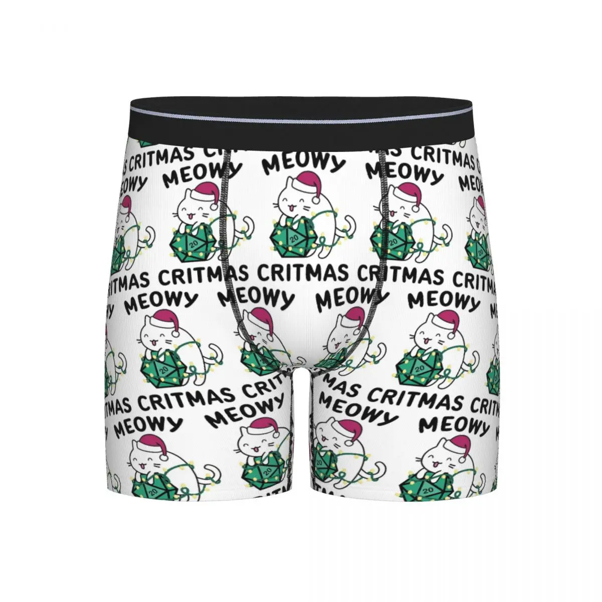 

Long Boxer Underpants Shorts Meowy Critmas DnD Christmas Cat Panties Men Ventilate Underwear for Homme Man Boyfriend Gifts