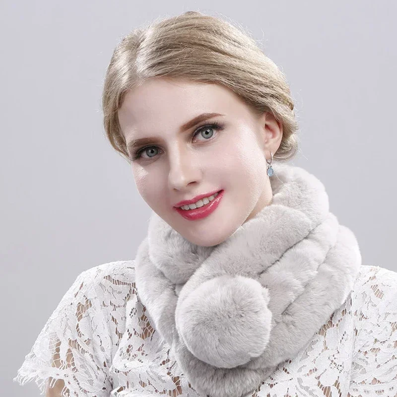 

Winter Natural Rabbit Fur Ring Scarf Women Warm Real Rabbit Fur Mufflers Russian Lady Genuine Rabbit Fur Scarves Women Luxury