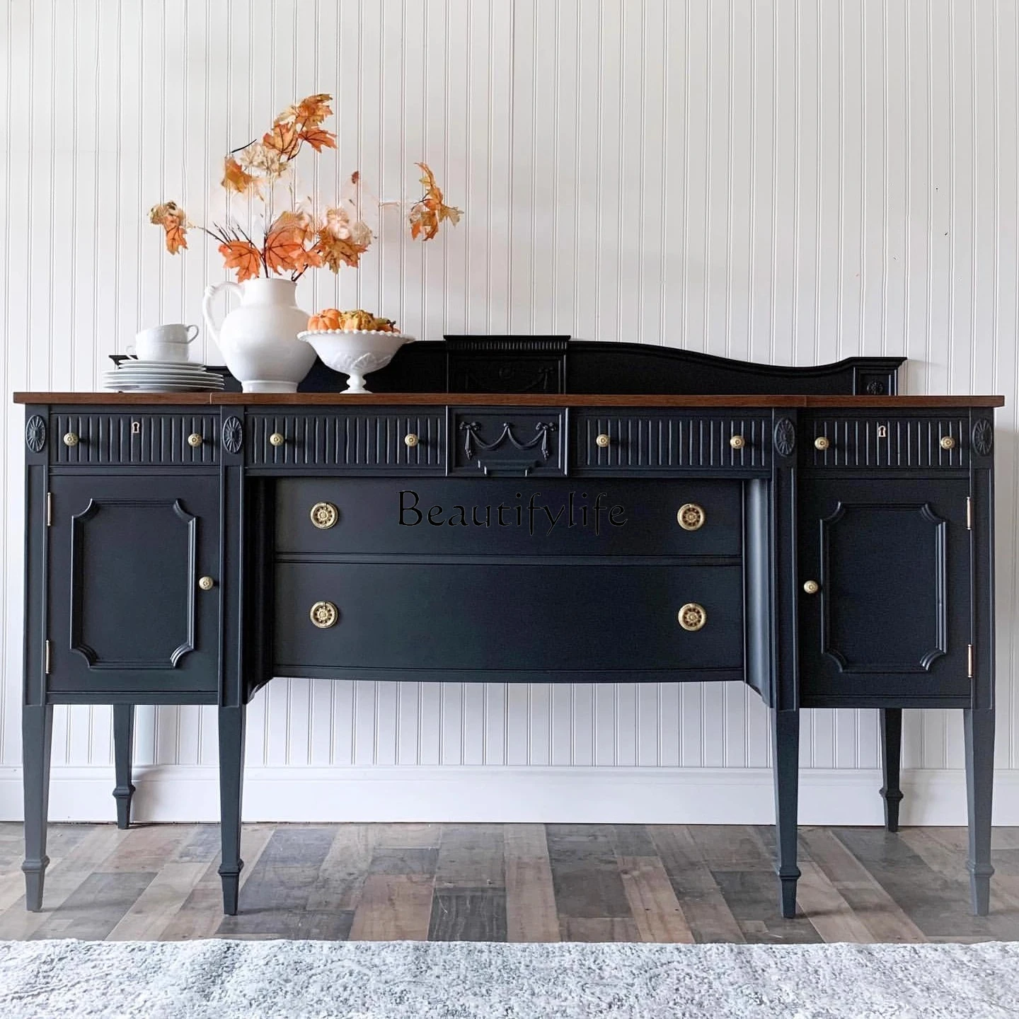 

French Style Solid Wood Sideboard American Style Entrance Hall Wall Side Bedroom Carved Entrance Cabinet