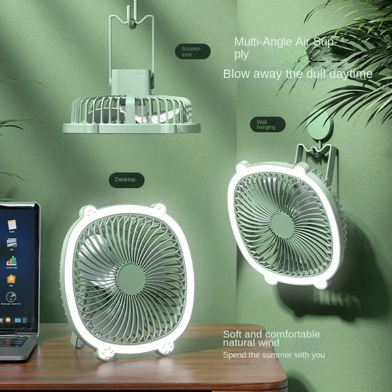 Ventilador de techo portátil para acampar, luz de escritorio de 3 velocidades, carga USB, luz nocturna para el hogar, oficina, tienda de techo al aire libre, interior