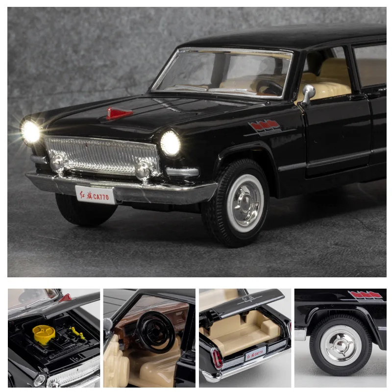 Chiński model samochodu Hongqi CA770 w skali 1:32 z efektami dźwiękowymi i świetlnymi, z napędem pull-back, edycja limitowana, zabawka dla chłopca, model muzyczny.