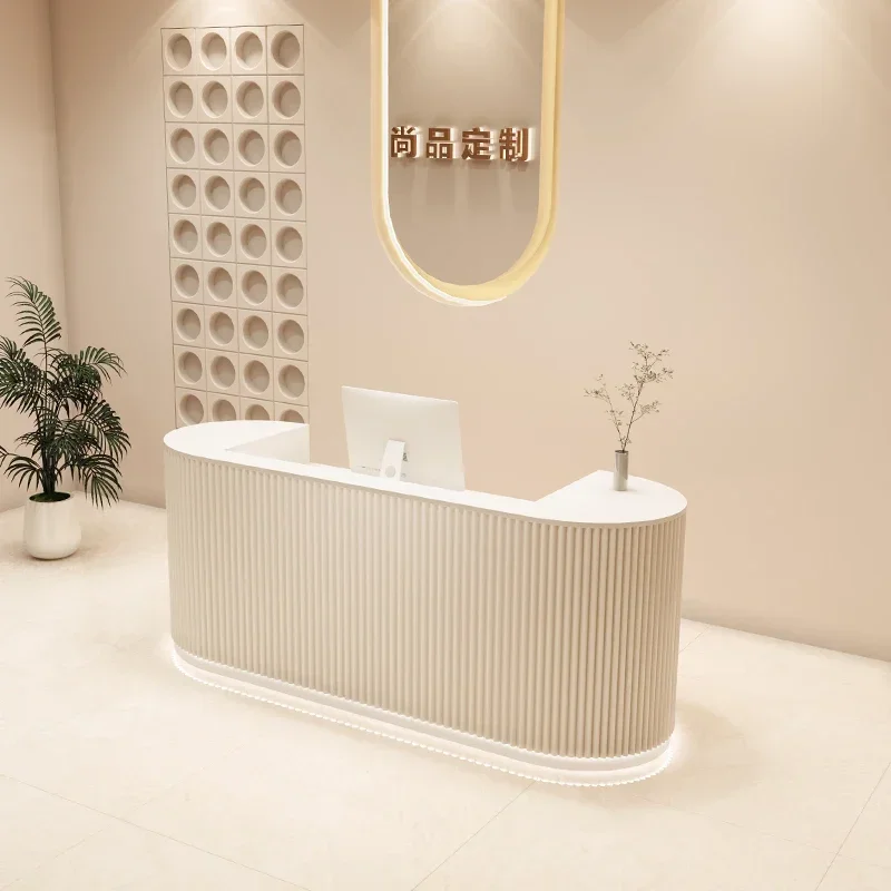 

Fashion Customized Luxury Cream Reception Desk Wind Cashier Bar Front Desk Reception Salon Shop Small Schreibtisch