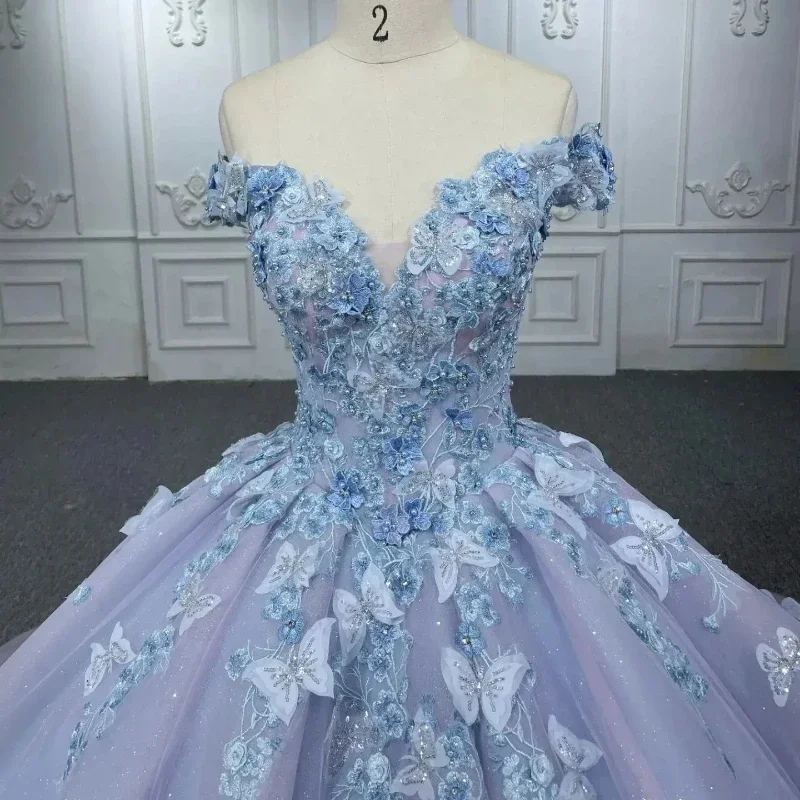 Iridescent Lilac Ball Gown Quinceanera Dress Off Shoulder Beads Appliques Lace Sweet 16 Year Old Girl Princess Birthday Party