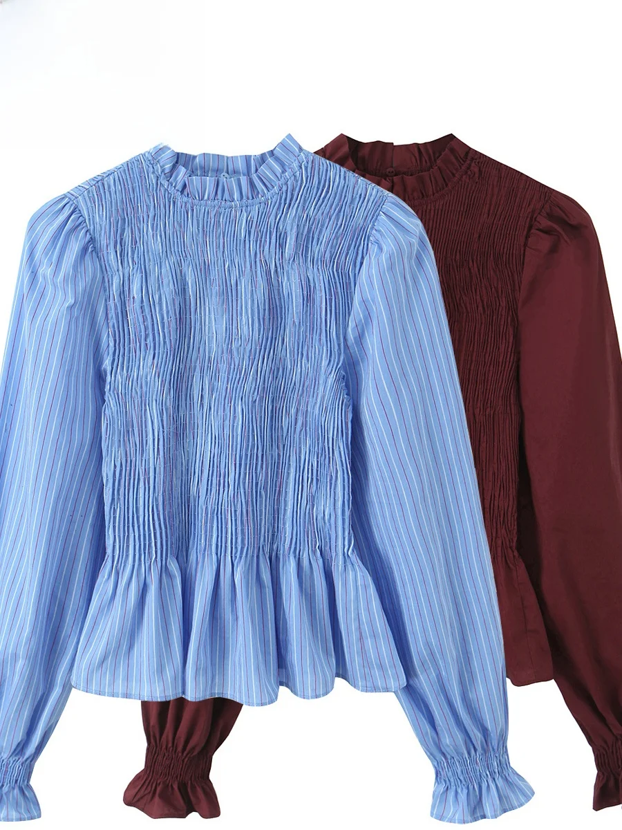 

ZARK Spring Faion irt Honeycomb Pattern Classy Women's Polyester Long Sve round Ne Striped Patterned Busin Wear