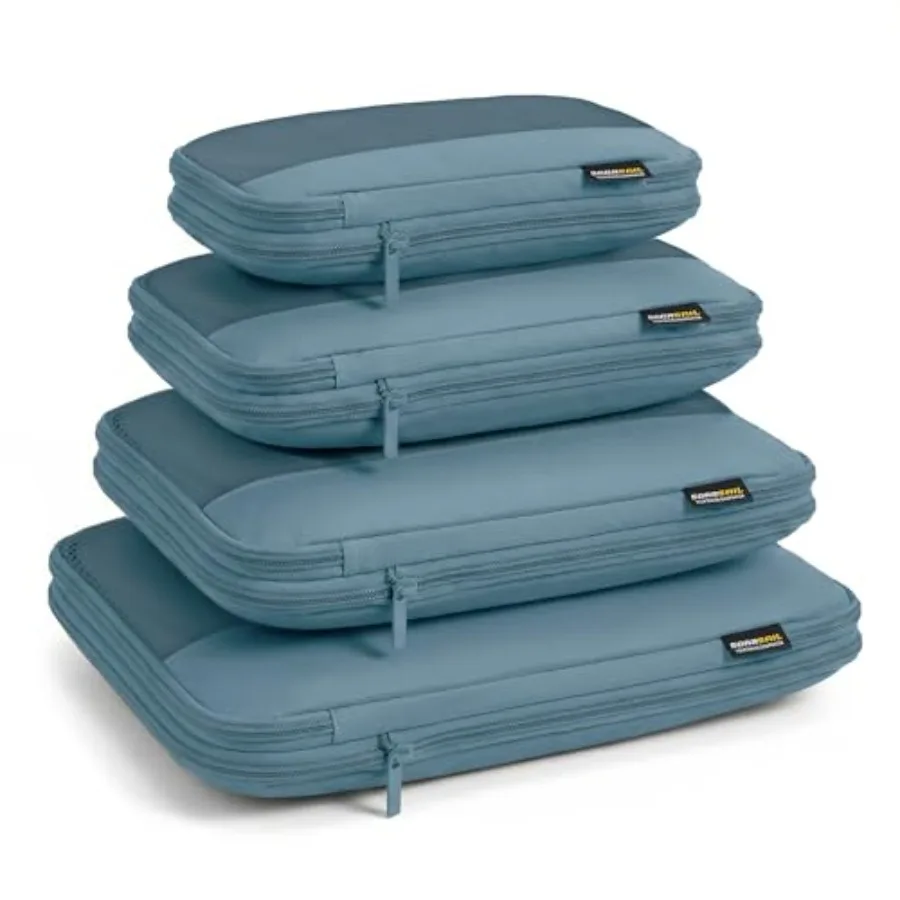 

4 Piece Compression Packing Cubes for 37 Day Travel Lightweight Organizers with Breathable Mesh Double-Zipper Design in Gray Bl