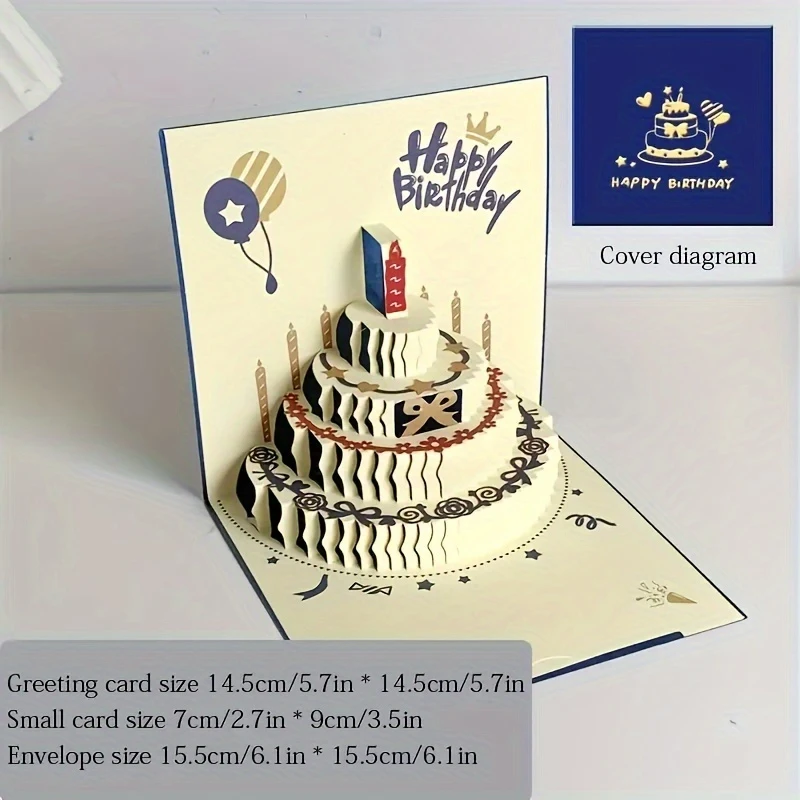 3D Happy Birthday kaart Kerstcadeau kaart Verjaardagstaart Pop-up felicitatiekaart met envelop Kerst uitnodigingskaarten