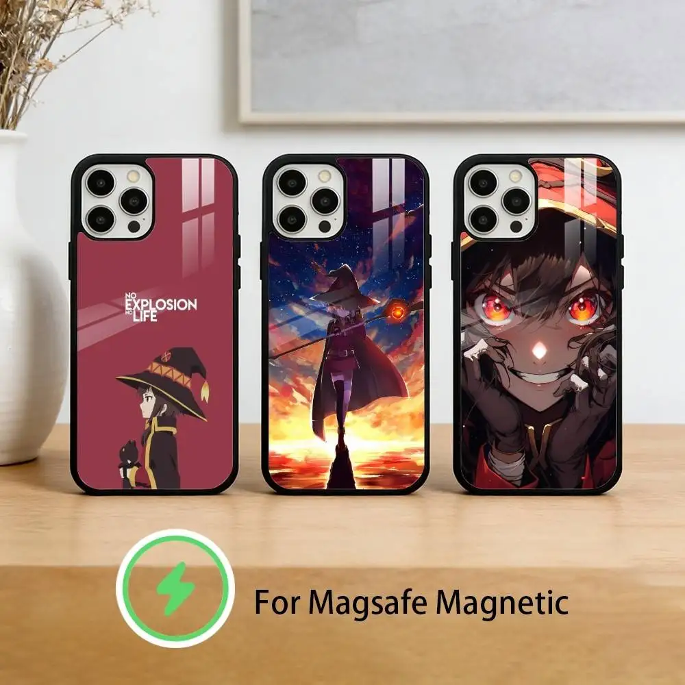 Megumin Anime K-KonoSuba Phone Case For iPhone 17 16 15 14 13 12 Pro Max Plus for Mirror Wireless Magnetic Cover