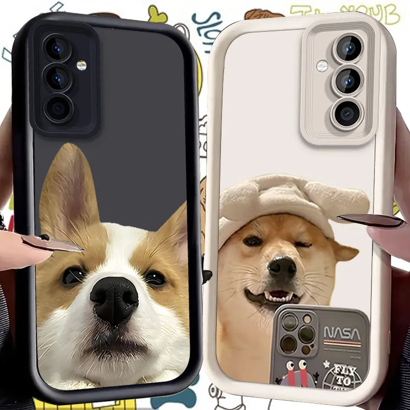 Cute Dog Headband Soft Case for Samsung Galaxy S24 S23 S22 S21 Ultra Plus S20 FE A55 A54 A53 A52 A52S A51 A50 A50S A35 A34 Cover