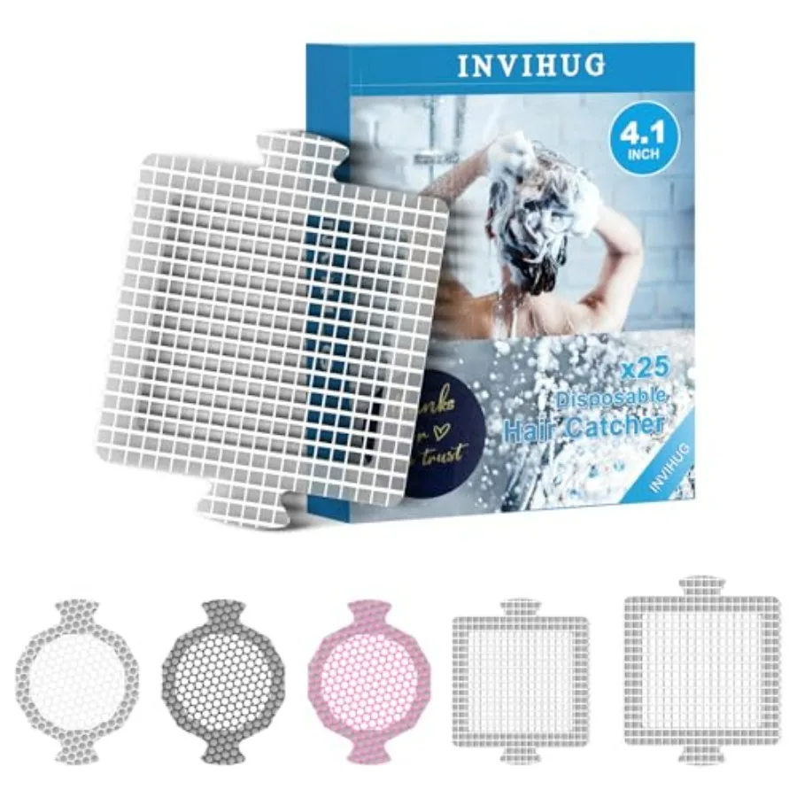 

25 Pack, Disposable Shower Drain Hair Catcher Mesh Stickers, Disposable Hair Drain Catcher. 4.1inch Square