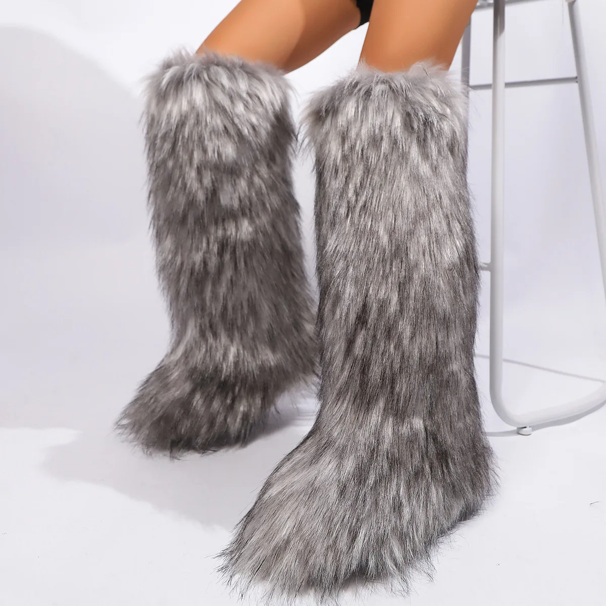 Botas de Invierno para Mujer, Botas Altas hasta la Rodilla, de Piel Sintética, Cálidas y Afelpadas, Botas de Nieve para Mujer, Talla Grande 46, Botas de Invierno para Mujer