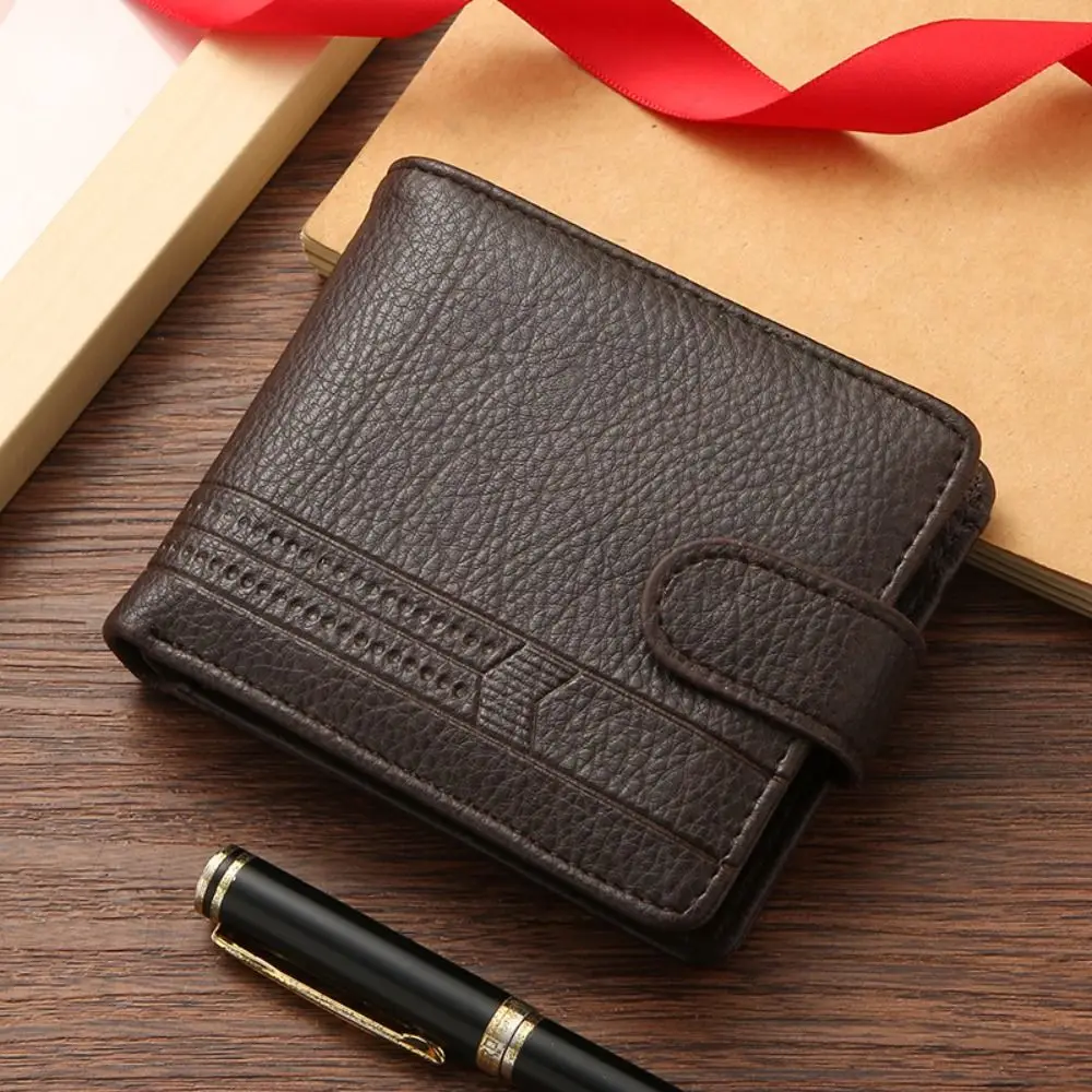 Leather 2 Fold Wallets Urban Recreational Style Soft Male Leather Purse Solid Color Credit Card Case Pocket Purse Outdoor