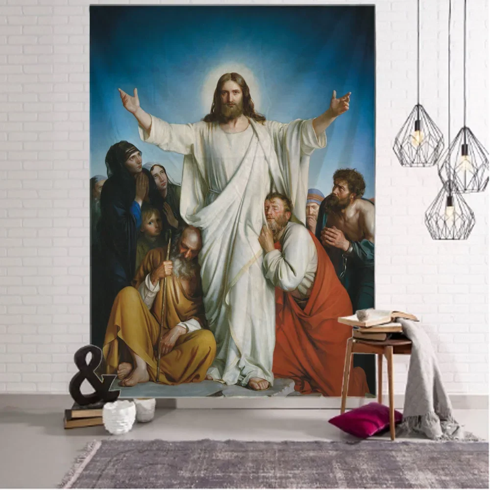 Tapestry, Christ, Jesus, Vintage Oil Painting, Bedroom, Living Room Decoration, Mysterious Wall Hanging, Home Wall Decoration