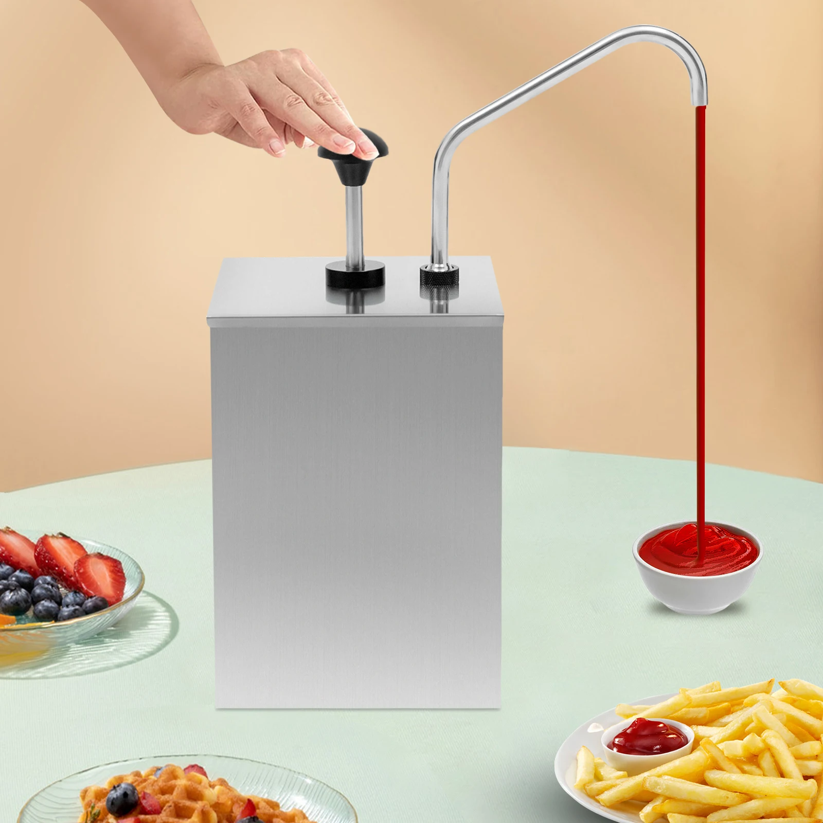 

4L Sauce Pump Dispenser Stainless Steel Single Head Condiment Pump for Cafes Restaurant