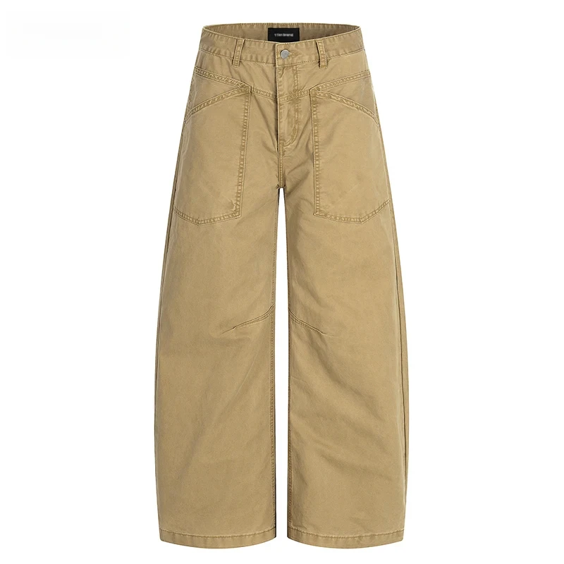 

Retro Washed Distressed Cargo Pants Mens Solid Color Casual Baggy Wide Leg Banana Pants Man Trousers