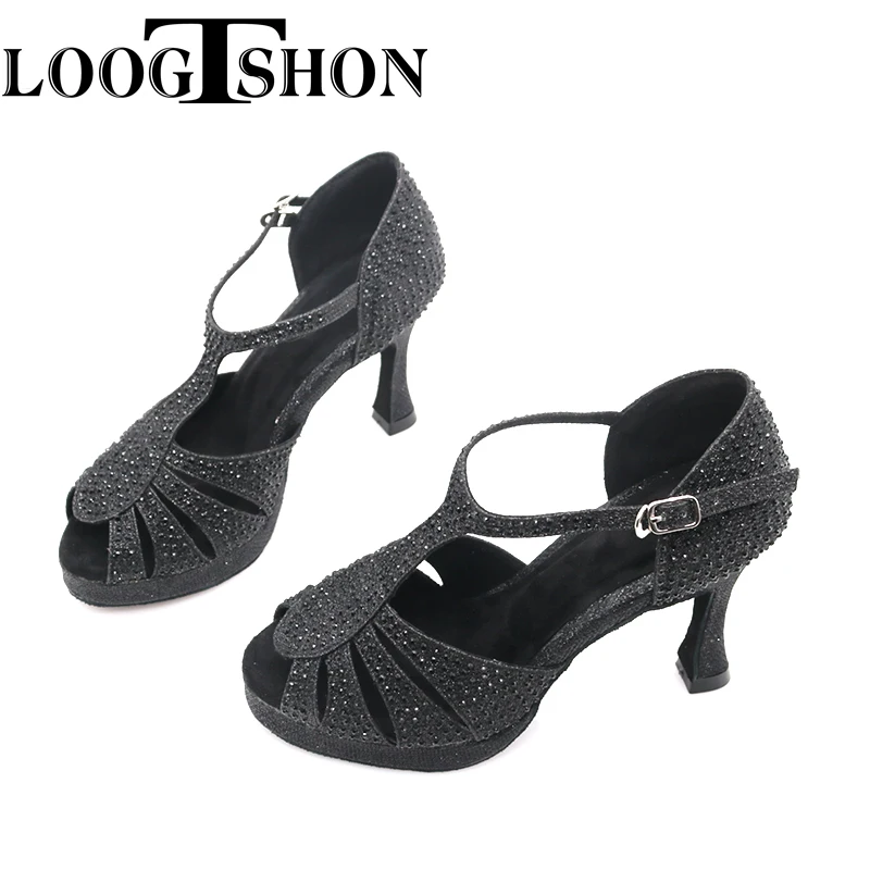 LOOGTSHON Wedding Shoes For Women Salsa Dance Shoes Woman Sandals With Platform Silver Dance Shoes Rhinestone