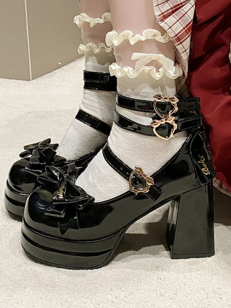 Autumn Kawaiii Cute Lolita Shoes Women Chic Round Head Japanese Girls Elegant Heels Female Waterproof Platform Mary Jane Shoes