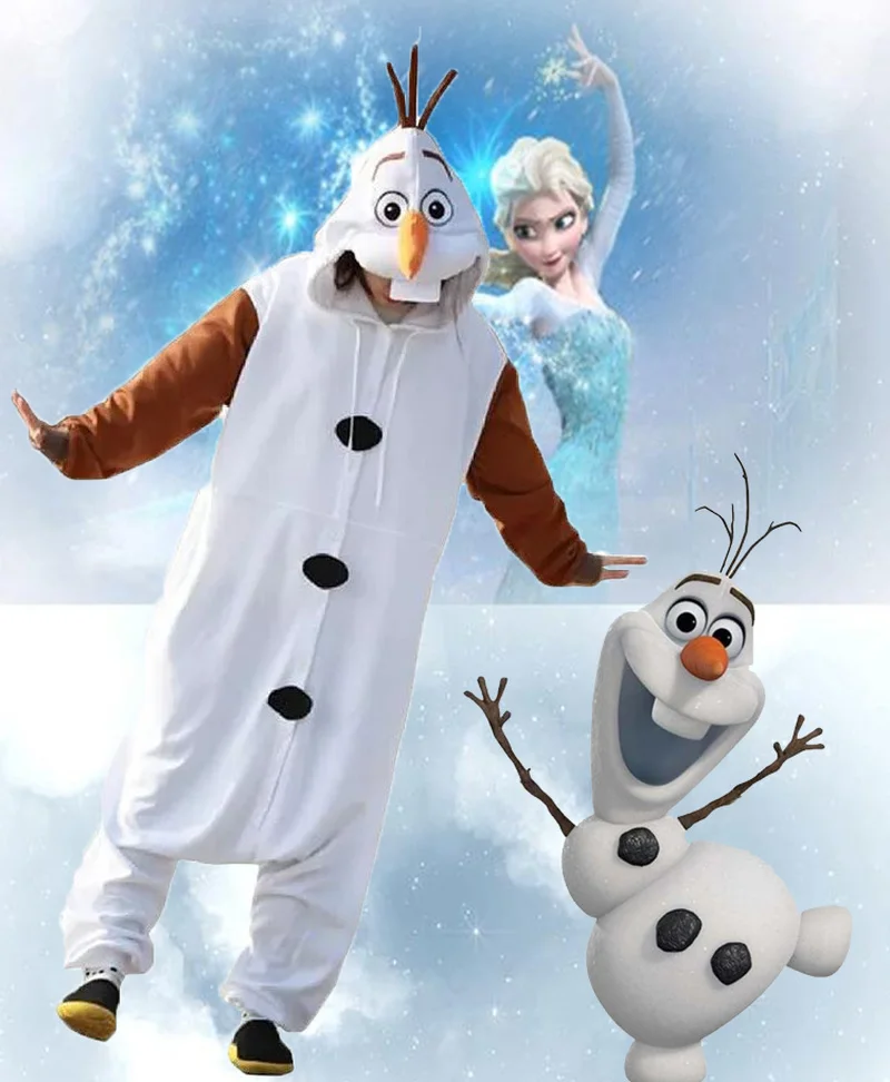 Disney Frozen Olaf Snowman Cosplay Costume Anime Adult Pajamas White Jumpsuit Party Dress Fleece Cartoon Sleepwear