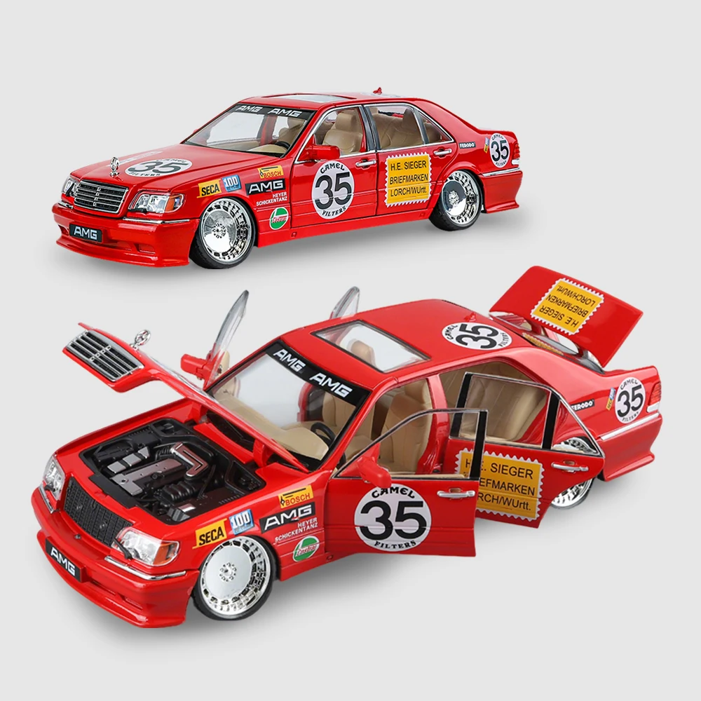 Auto modello pressofuso in lega W140, auto da corsa giocattolo tirare indietro 1/24, ornamento per auto retrò classico da collezione, regali giocattolo per auto preferiti dai ragazzi