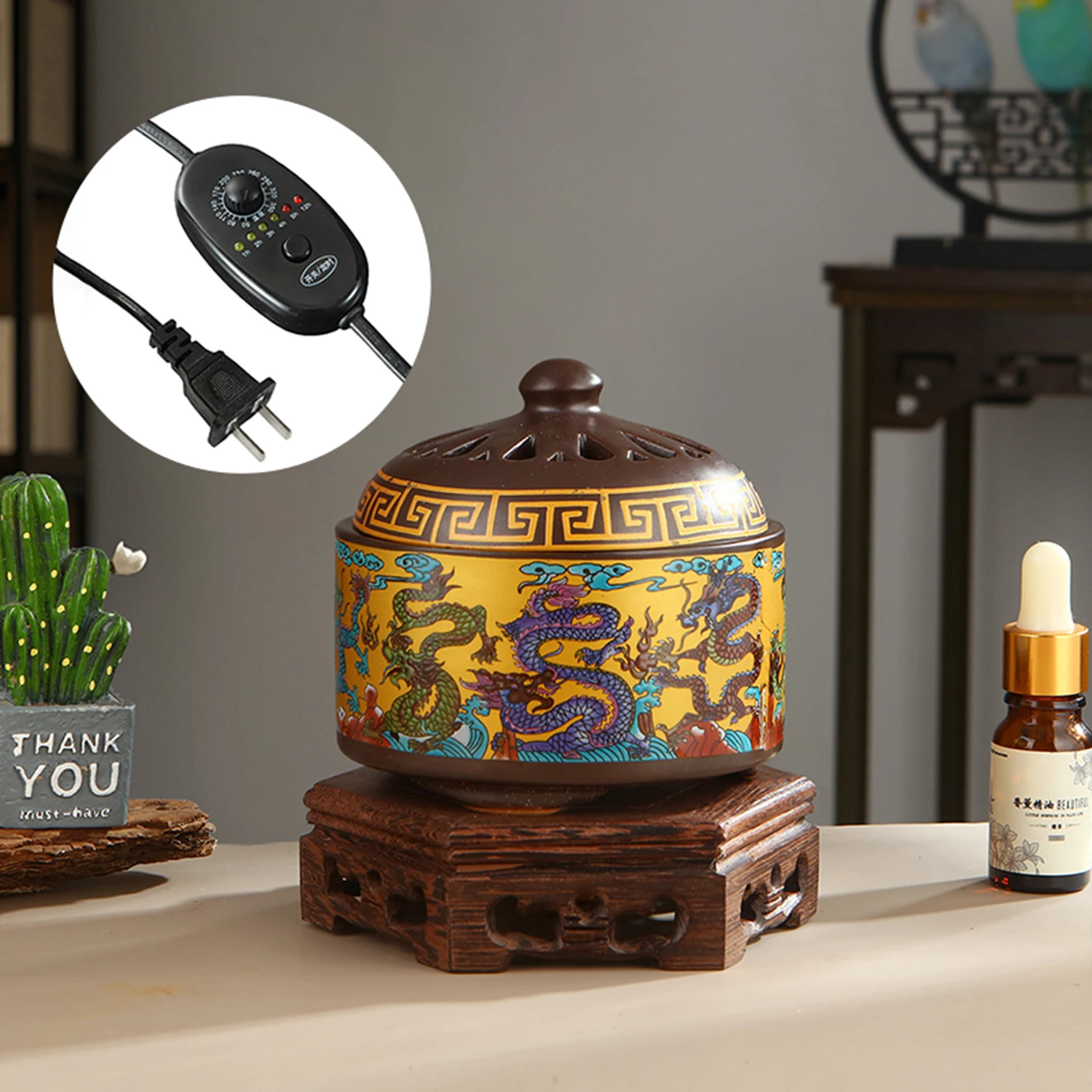220V Electronic Incense Burner Ceramic Essential Oil Burner Timing Adjustable Temperature Aromatherapy Burner for Sandalwood