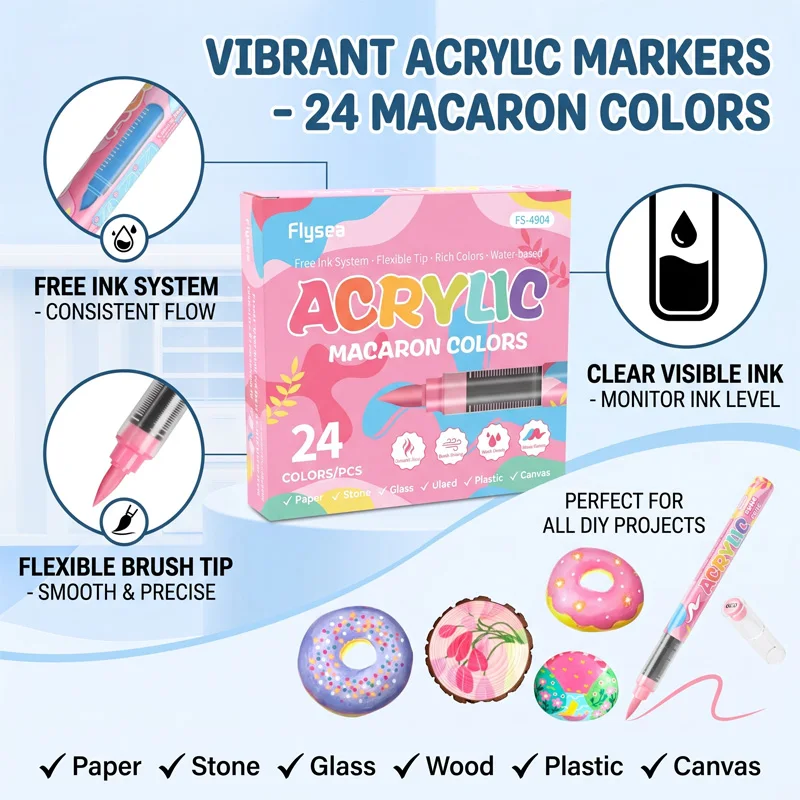12 Colors Acrylic Markers 8 Color Systems for Drawing Soft Brush Pen Tip Anime Painting For Rock Painting
