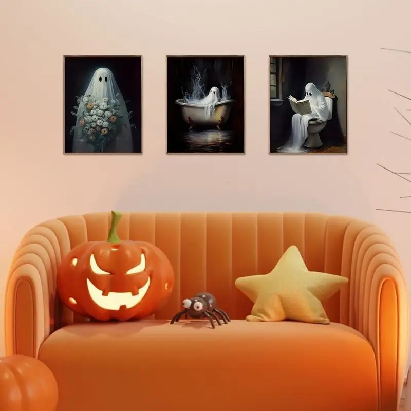 

Ghost Painting Halloween Ghost Wall Decor 3X Ghost Printable Wall Art Creative Ghost Painting Aesthetic Wall Art For Home