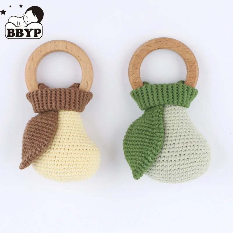 Crochet Teether Toy Pear Rattle Toy Baby Teething Gift Handbell Mobile Rattle Newborn Gym Toy Infant Soother Sleep Toy