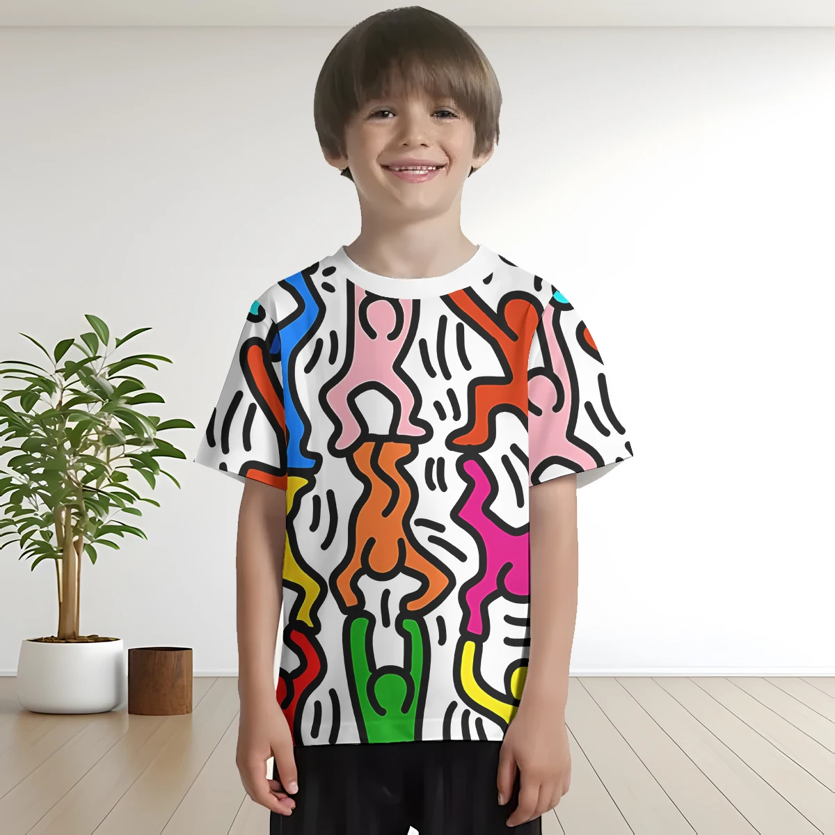 3D Print Keith Harings Baby Clothing 5 to 14 Years Male Outdoor Clothes for Children Boy Girl Child T-Shirt Top Shirts