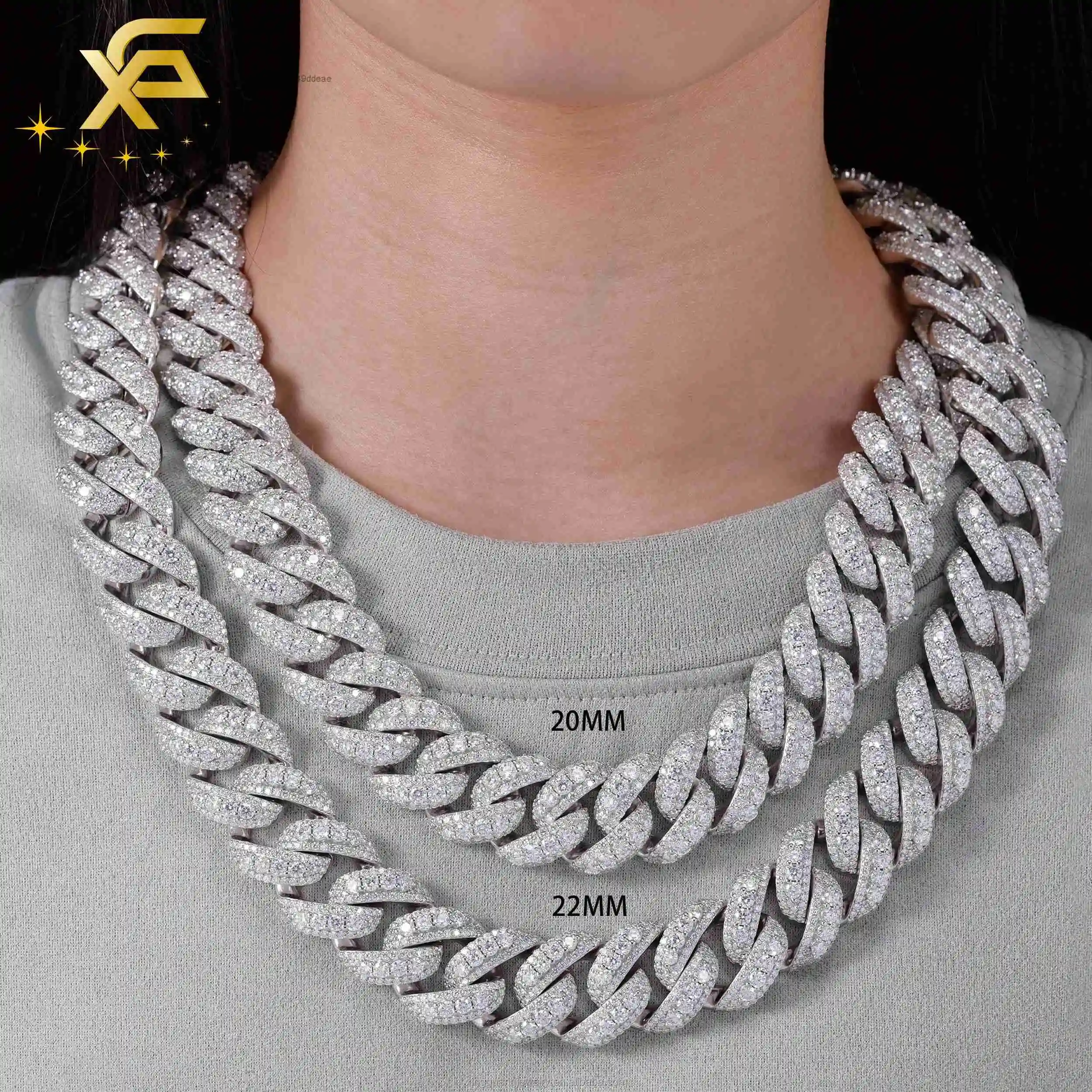 Stock In Factory Price 14mm16mm18mm 20mm 3 Rows Sterling Silver S925 Moissanite Hiphop Vvs Moissanite Cuban Link Chain Neckla