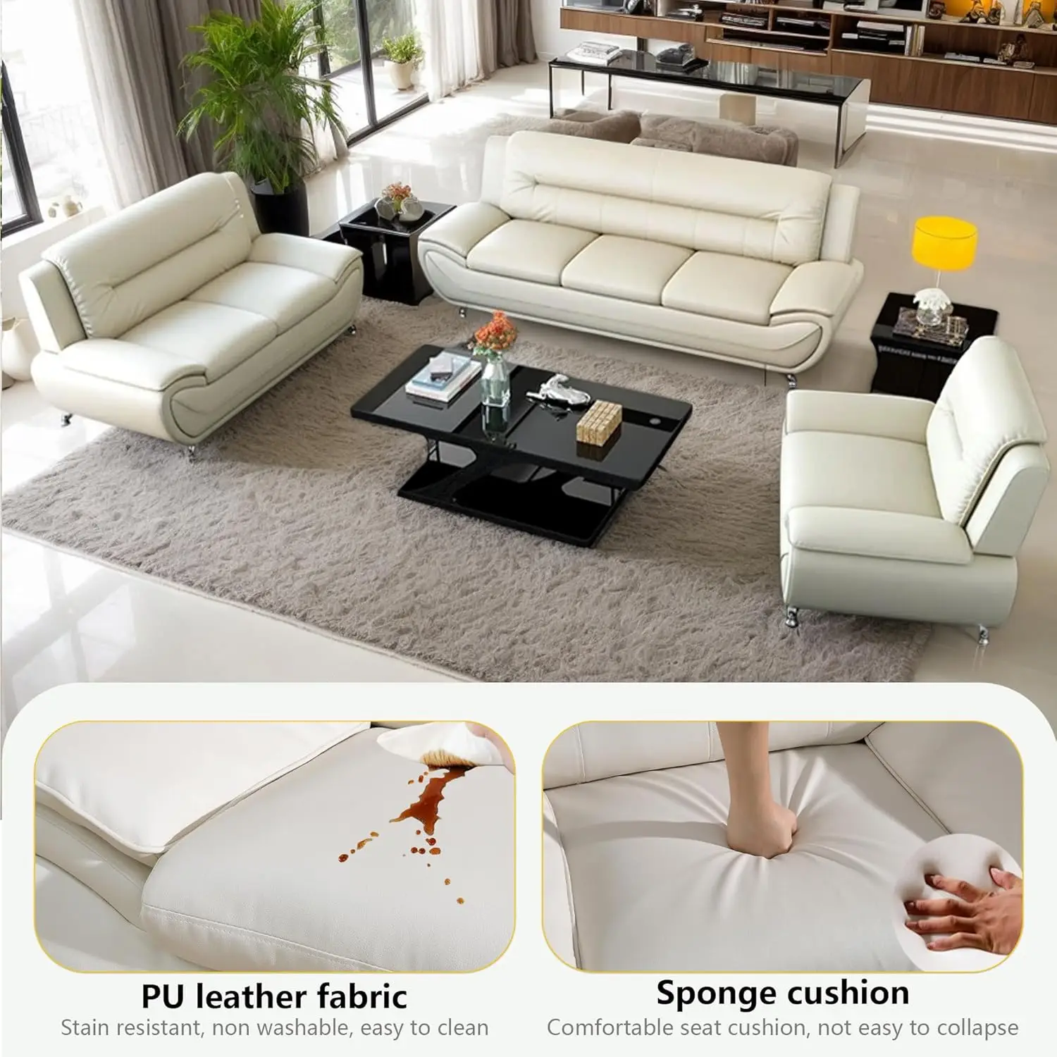 Leather Sofa Living Room Set 3