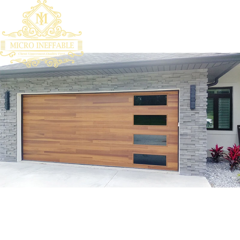 Puerta de garaje seccional insertada con ventana, diseño de chapa de madera de acero galvanizado, Control remoto moderno residencial, gran oferta