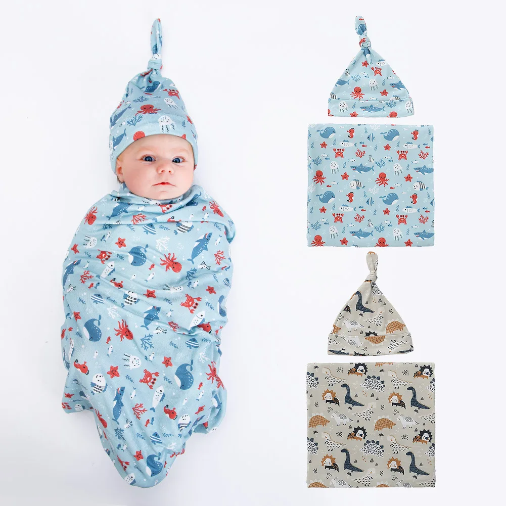 Newborn Swaddle Sack Sleep Sack Swaddle Blanket Beanie set Newborn Hat Take Home Outfit Photo Props Baby Shower Gift