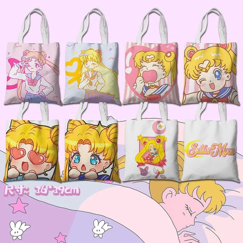 

Kawaii Sailor Moon Canvas Bag Cartoon Anime Beauty Girl Warrior Peripheral Handbag Shopping Bag File Bag Student Bag Gift Toys