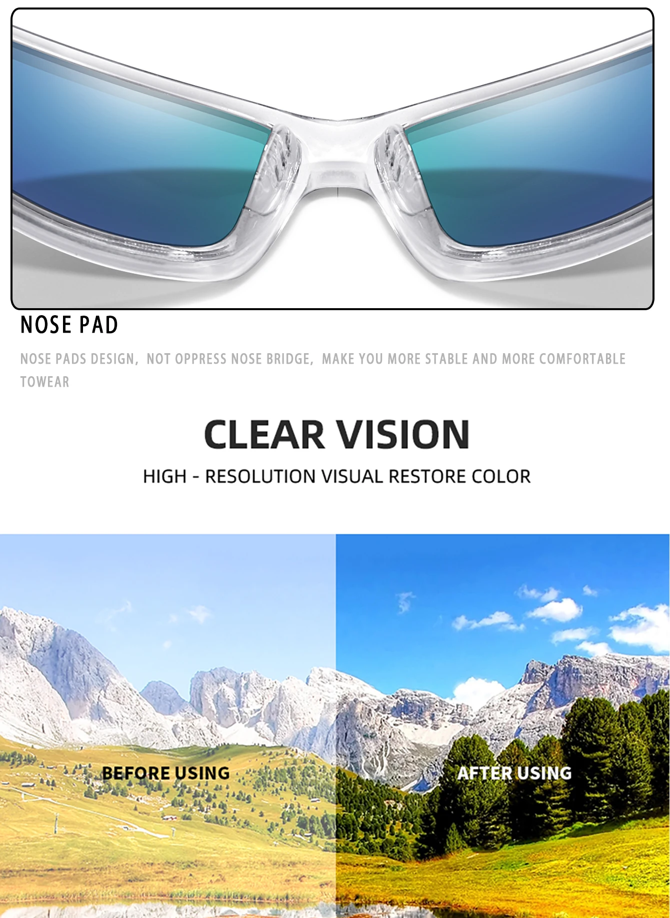 Männer und Frauen Polarisierte Angeln Sonnenbrillen Outdoor Sport Radfahren Fahren Wandern Brillen Camping Reise Transparent Rahmen UV400 – Detail 16