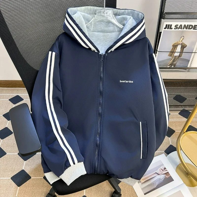 

Retro Japanese Sle Hooded Open Cardigan Jaet Men's Spring Autumn Trendy Brand New Double Sided Wear Decorated Stripes