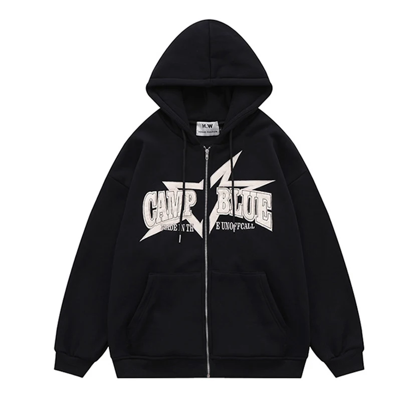 

Men's hoodies Zip Hoodie Letter Pentagram Embroidery Sweatshirt Sport Coat Pullover Gothic Long Sleeve Oversized hoodie Y2k Tops