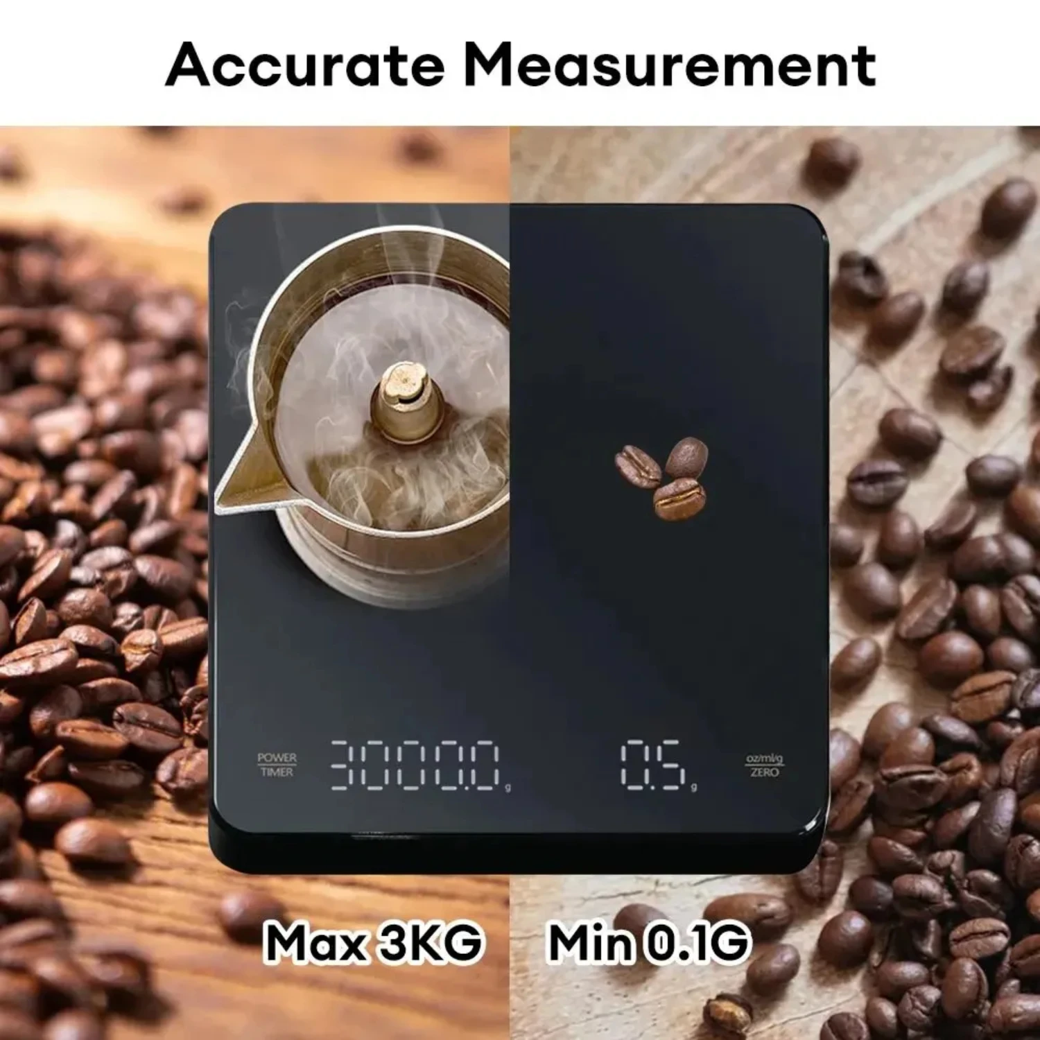 1pc Digital Scale with Timer LED  Espresso USB 3kg Max.Weighing 0.1g High Precision Measures in Oz/ml/g Kitchen Scale