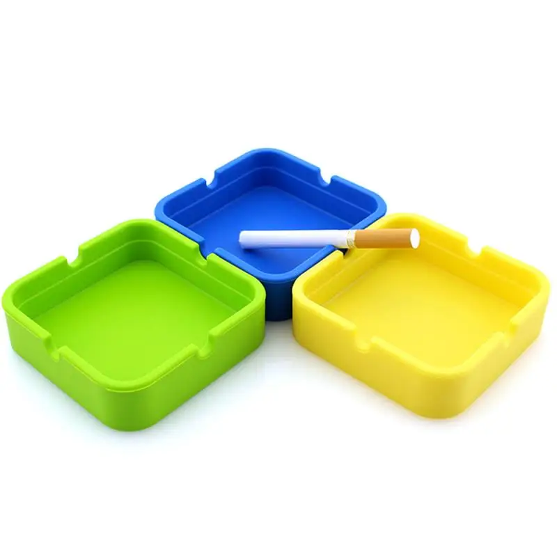 Square Luminous Silicone Ashtray Desktop White Yellow Powder Ashtray Carrying Case