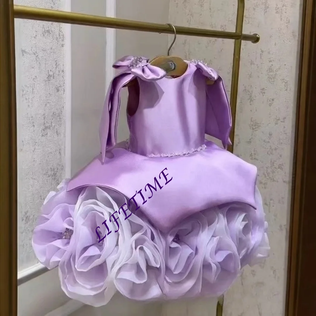 Customized Elegant Princess Gown for Girls Patchwork Short Pageant Dress with Bow Birthday Party Performance Formal Outfit