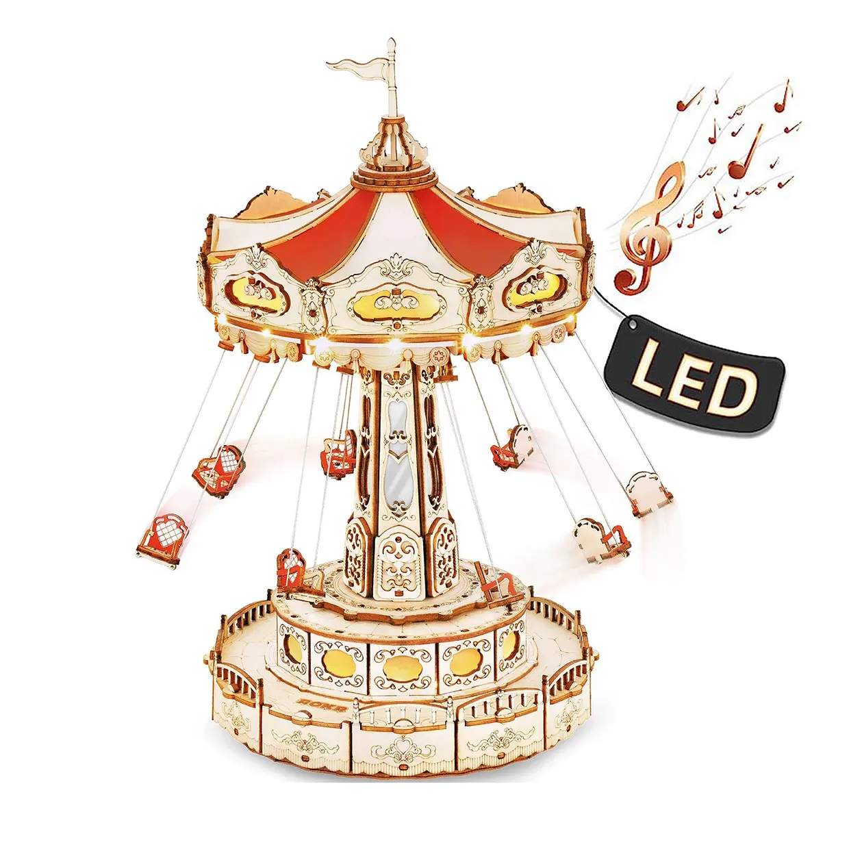 3D Puzzles for Adults-STEM Projects for Kids-LED Swing Ride Model Building Kit-Music Box DIY Kit-Gift for Kids and Adults