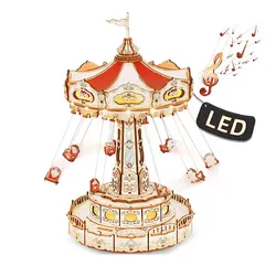 3D Puzzles for Adults-STEM Projects for Kids-LED Swing Ride Model Building Kit-Music Box DIY Kit-Gift for Kids and Adults