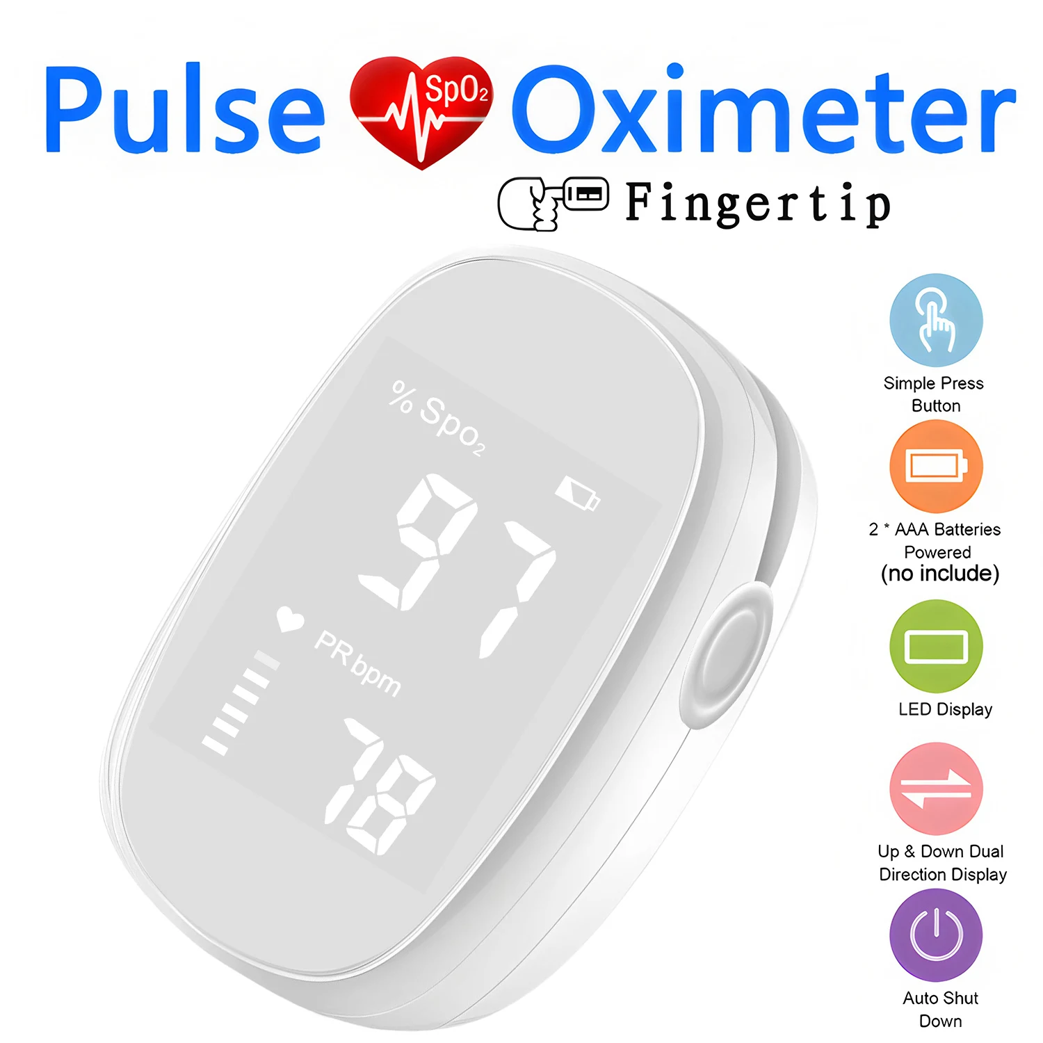 Finger Pulse Oximeter, Portable Blood Oxygen Saturation Meter, Heart Rate Monitor, OLED & LED Display, Medical Household Oximetr
