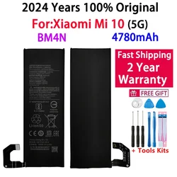 Bateria de substituição de telefone original, 4780mAh, BM4N, para Xiaomi Mi 10, 5G, baterias Mi10, ferramentas para presente, 100% genuína