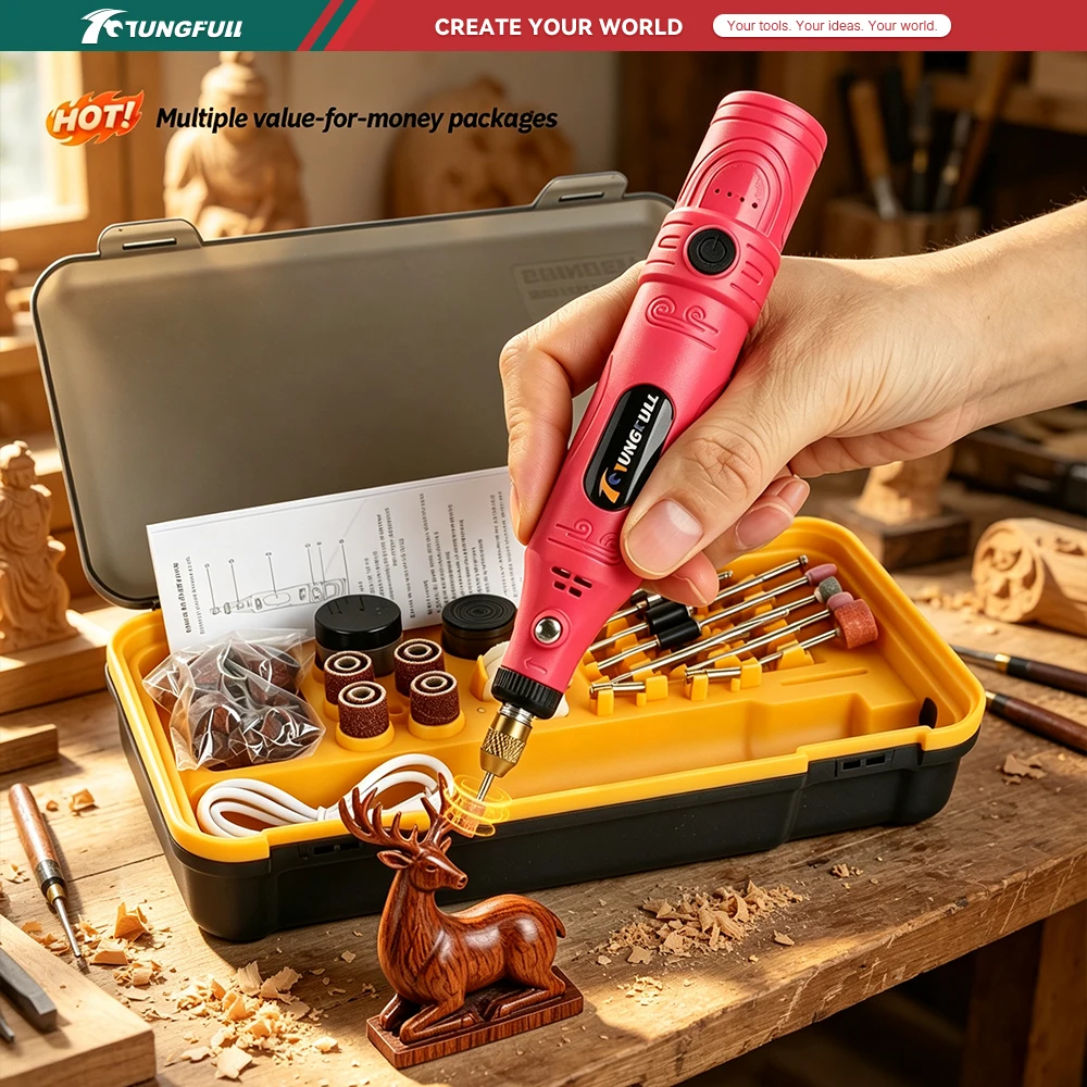 TUNGFULL Rotary Tool Cordless Mini 4 Speed USB Rechargeable Electric Grinder Engraving Polishing Drilling Kit for Craft Jewelry