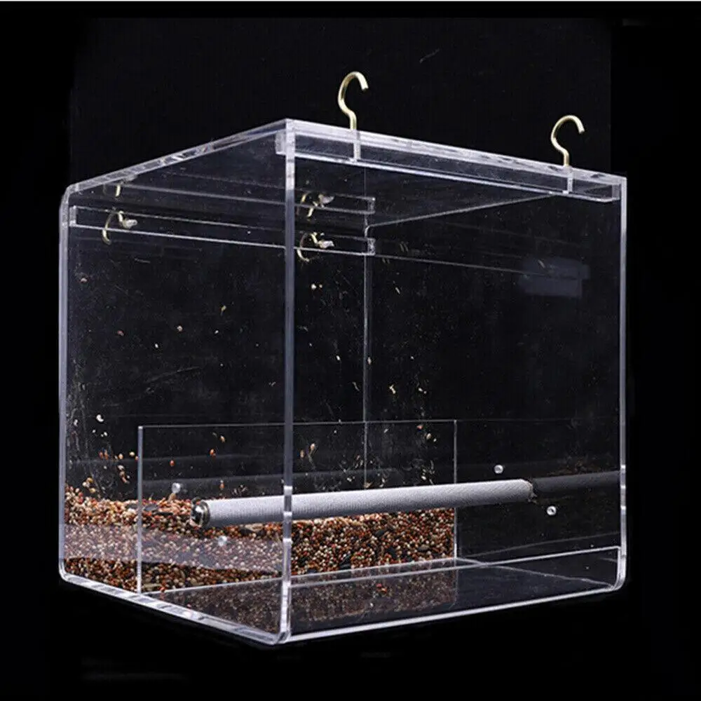 Seed Acrylic No Mess Anti-spread Bird Cage Feeding Container Box Automatic Parrot Feeder