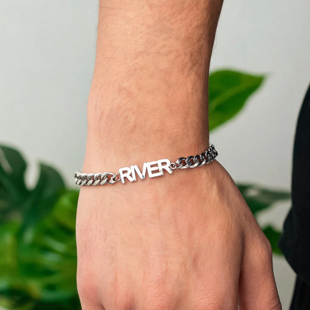 Custom Name Men Bracelet Stainless Steel Bracelet With 5mm Wdith Cuban Link Birthday Jewelry For Boyfriend Personalized Gift view 2