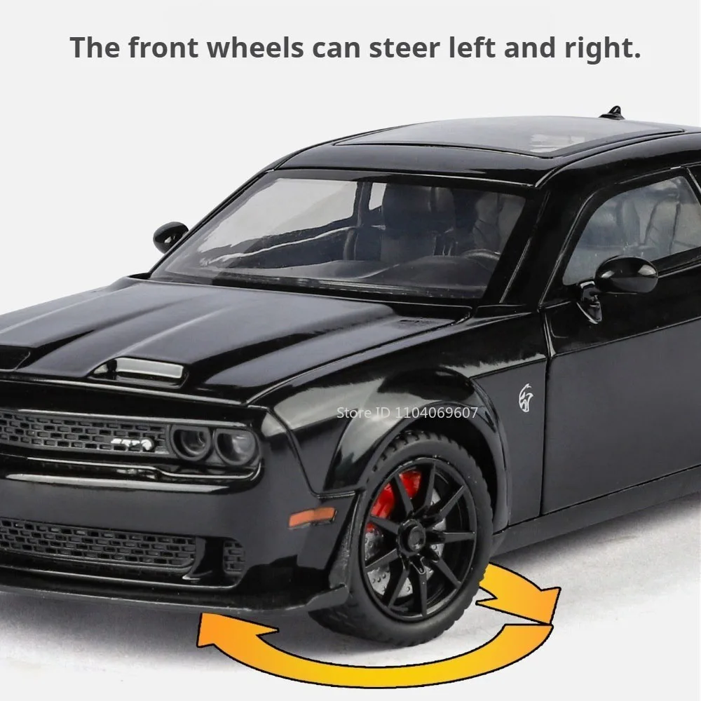 Scale 1:24 Hellcat Sports Car Model Toy Music Light Pull Back Doors Opened Police Cars Models Metal Diecast Toys for Kids