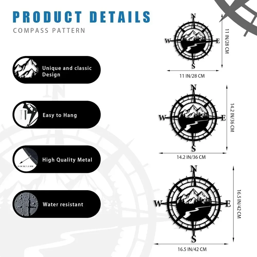 CIFBUY Metal Wall Art Compass Nautical Coastal Decor Black Hanging Indoor Outdoor Home Garden