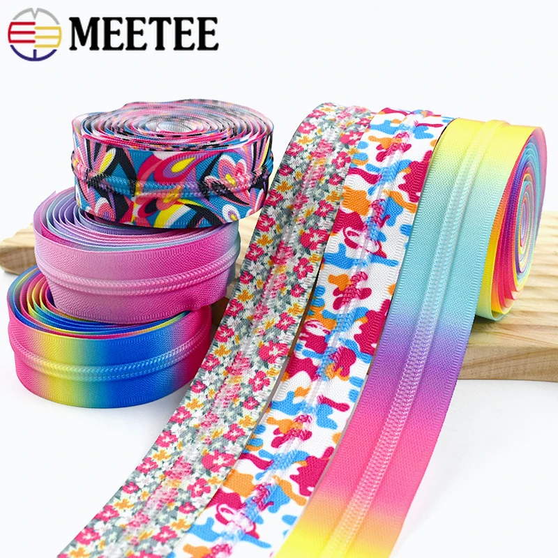 

2-10M 5# Nylon Zippers By Meters Plastic Printed Coil Zipper Closures Bag Decorative Zip Repair Kit Clothes Sewing Accessories