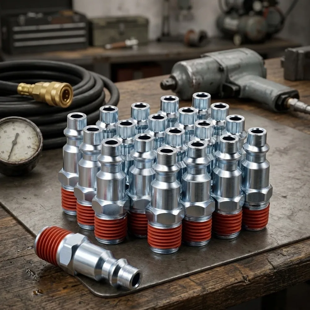 1/4 inch NPT Male Pneumatic Connector 30pcs Compact D Type for Workshop Installations 300 PSI Industrial Air Fitting Steel